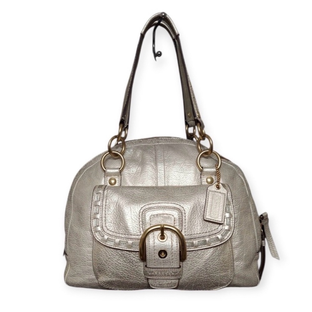 Coach Courtney Soho Buckle Metallic Full Grain Leather Dome Satchel EUC